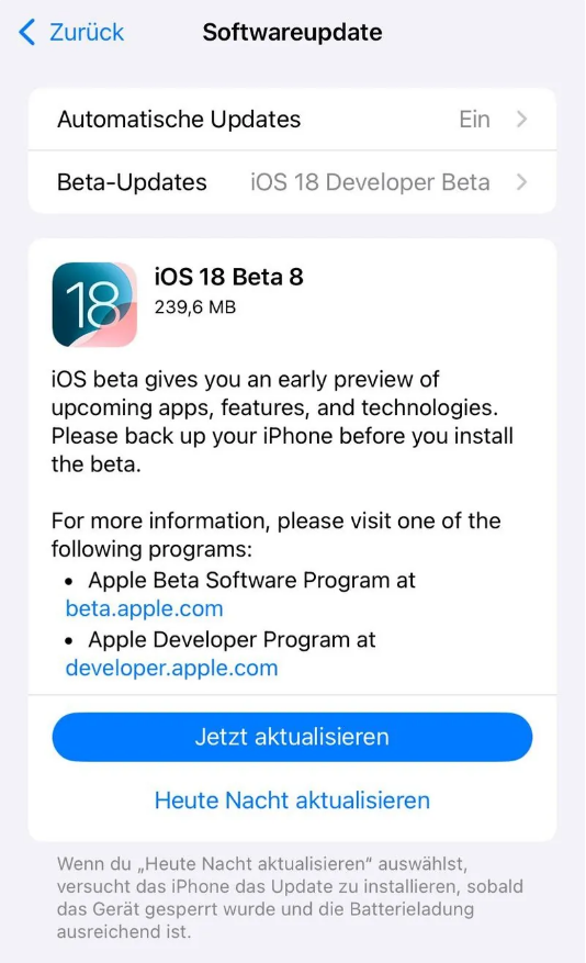 文登苹果手机维修分享苹果 iOS / iPadOS 18 开发者预览版 Beta 8 发布 